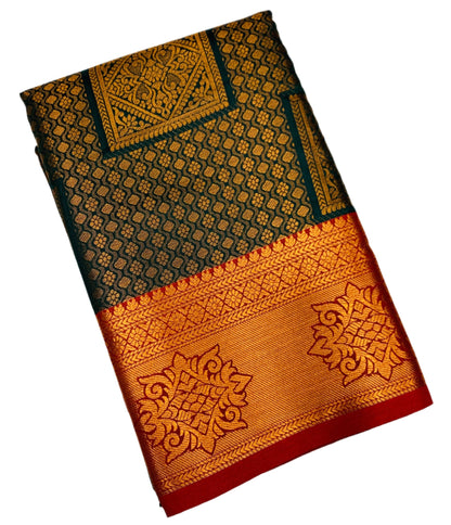 Art Silk Saree Green Colour with Red Border