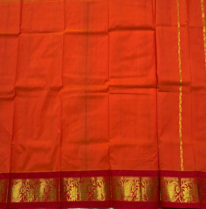 Orange Shade Semi Silk Kids Pattu Pavadai with Self border for Age 2 to 5