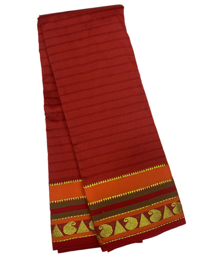 Arani Silk Saree Maroon Colour with Orange and Green Border