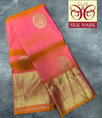 Pure Kanchipuram Silk Saree Baby Pink Colour Shade with Self Border