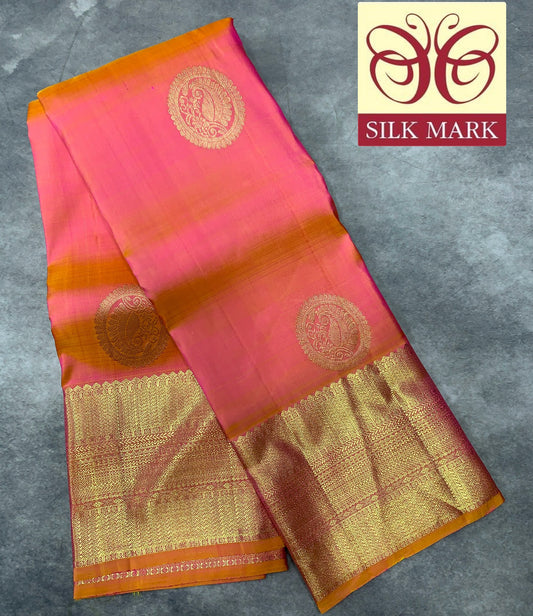 Pure Kanchipuram Silk Saree Baby Pink Colour Shade with Self Border