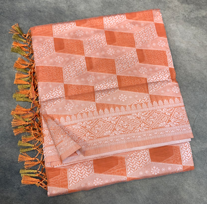 Banaras Katan Saree Orange Colour with Katan Work Border