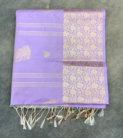 Art Silk Saree Lavender Colour with Sliver Zari Border