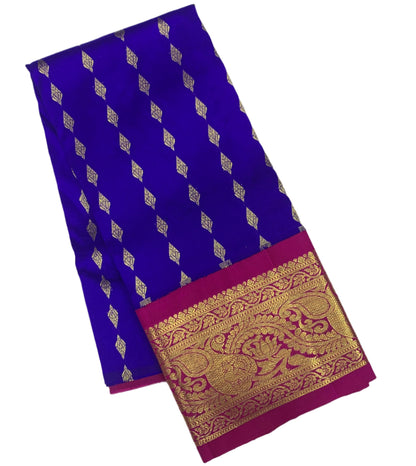 Blue shade Pure kanchipuram Kids Pattu Pavadai with contrast border for newborn to 2 Years