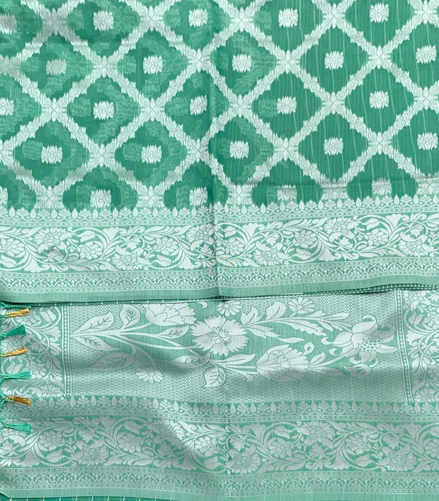 Banaras Katan Saree Light Green Colour with Katan Work Border