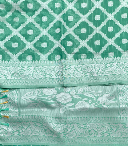 Banaras Katan Saree Light Green Colour with Katan Work Border