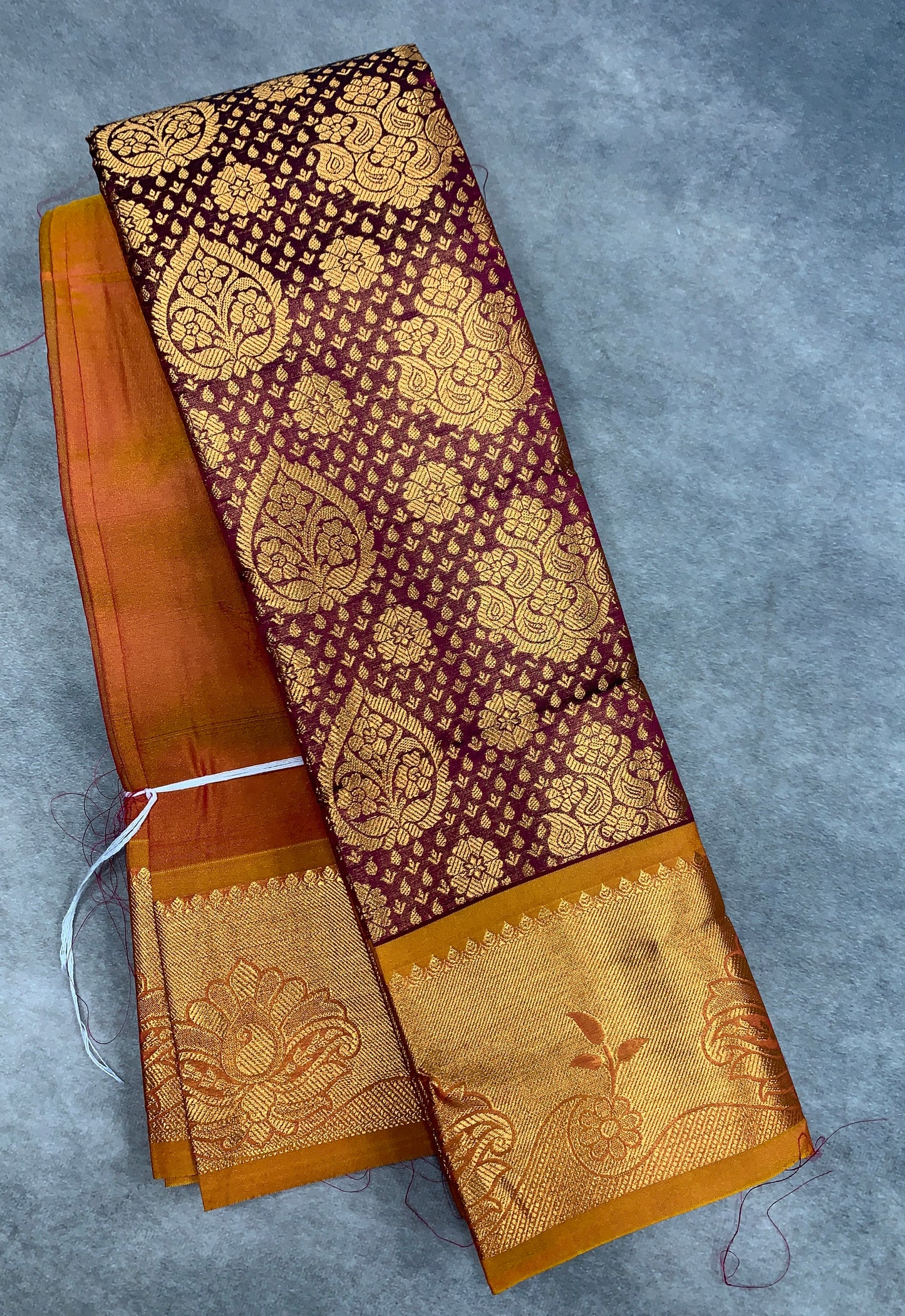 Vegan Silk Saree Maroon Colour with Golden Yellow Border