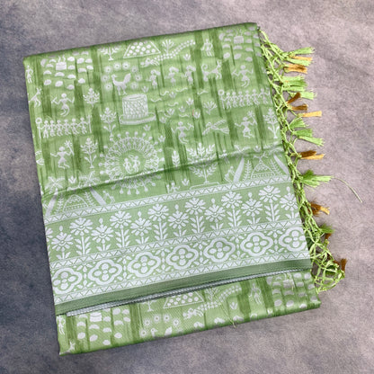 Banaras Katan Saree Light Green Colour with Katan Work Border