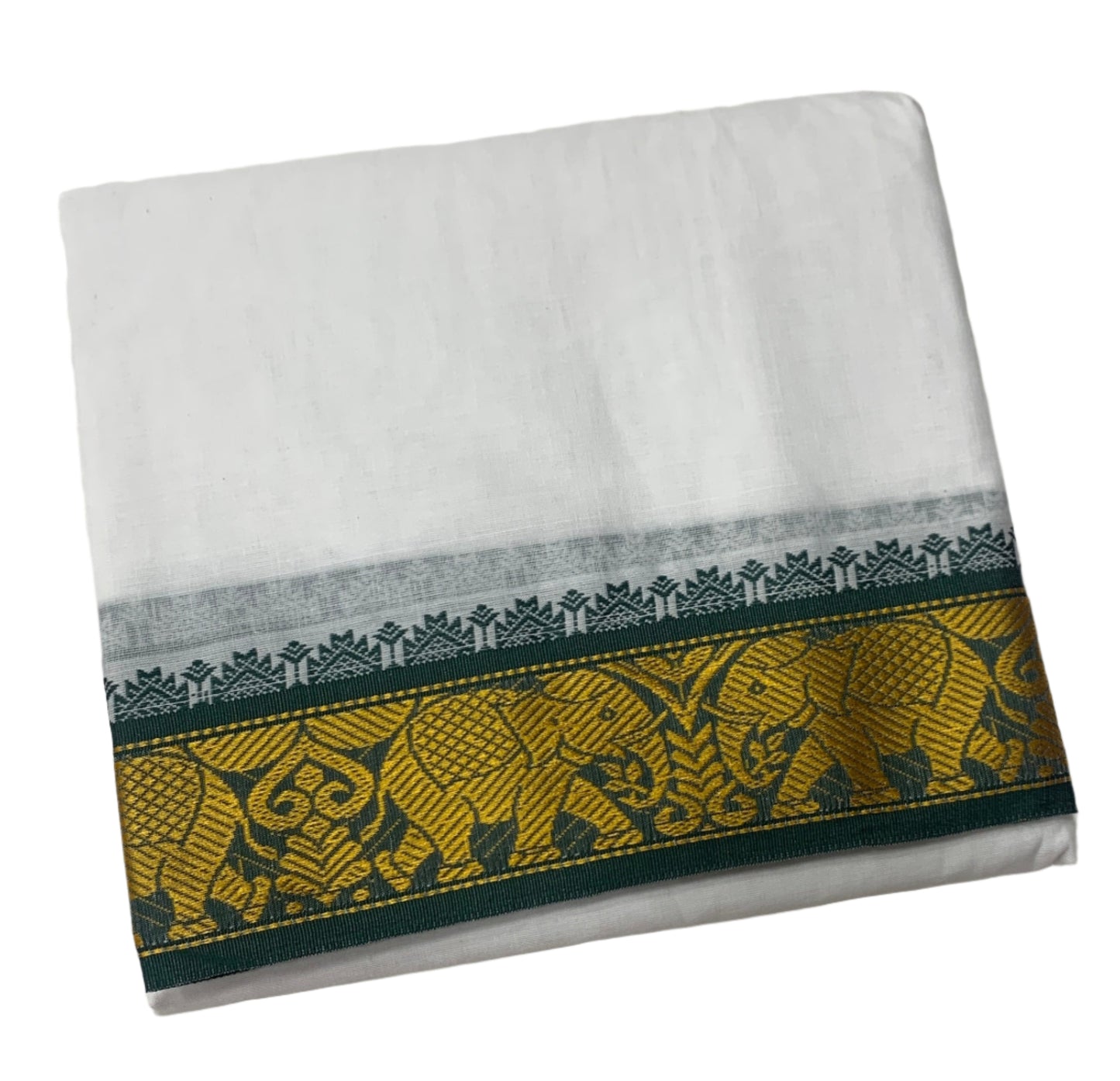 9X5 Cotton Dhoti White Green and Maroon Border with Angavastram