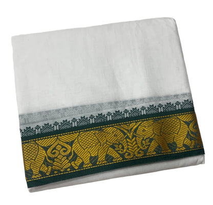 9X5 Cotton Dhoti White Green and Maroon Border with Angavastram