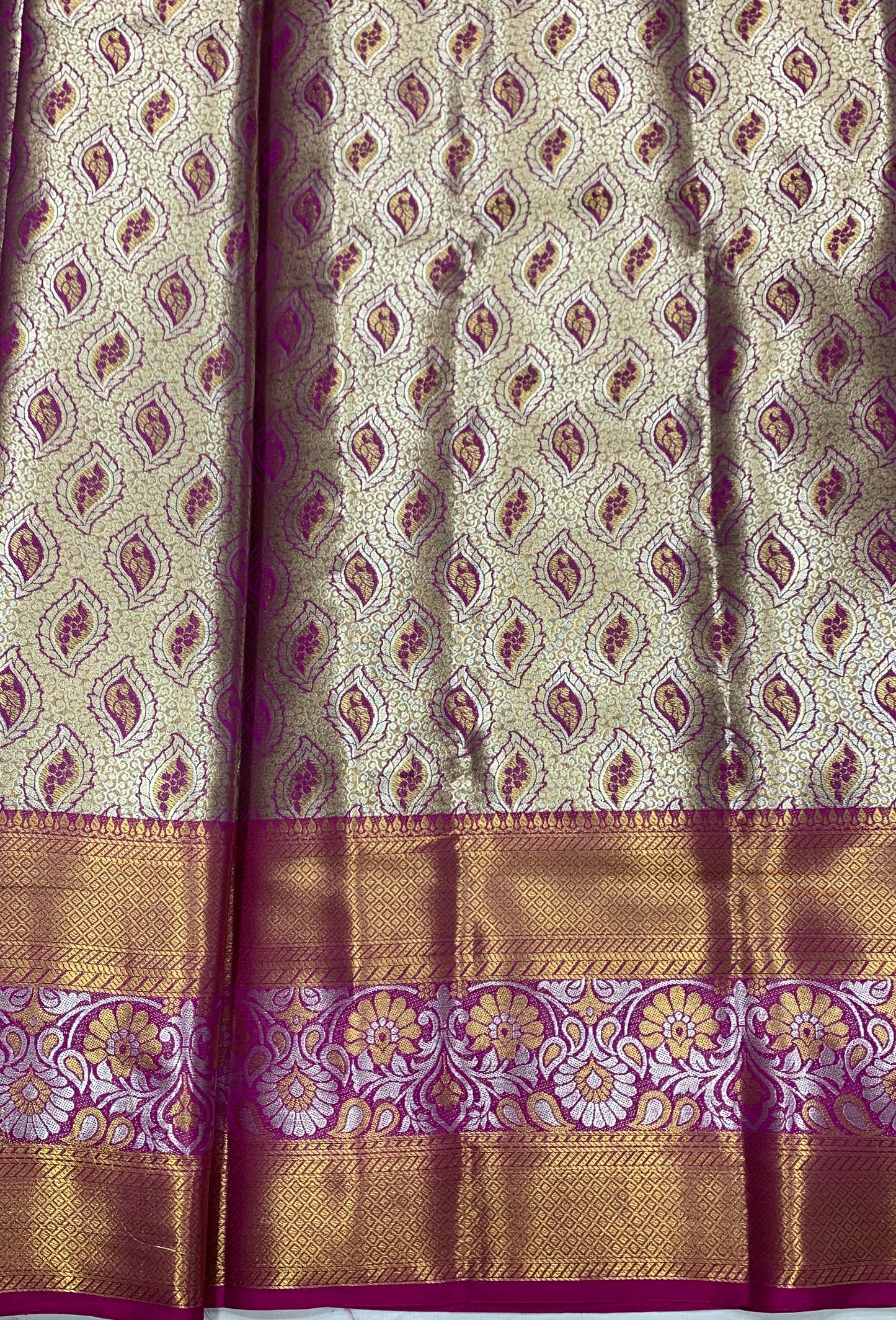 Fancy Tissue Saree Golden Colour with Pink Border