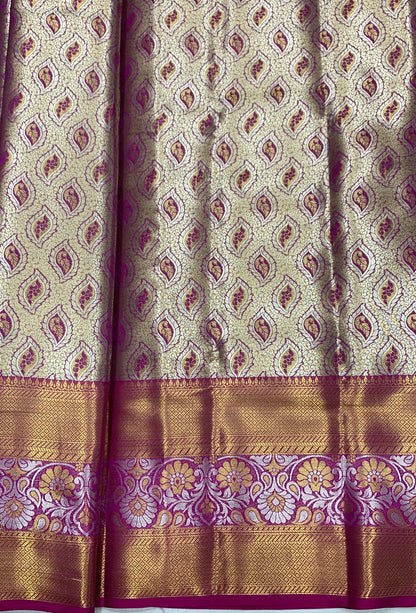 Fancy Tissue Saree Golden Colour with Pink Border