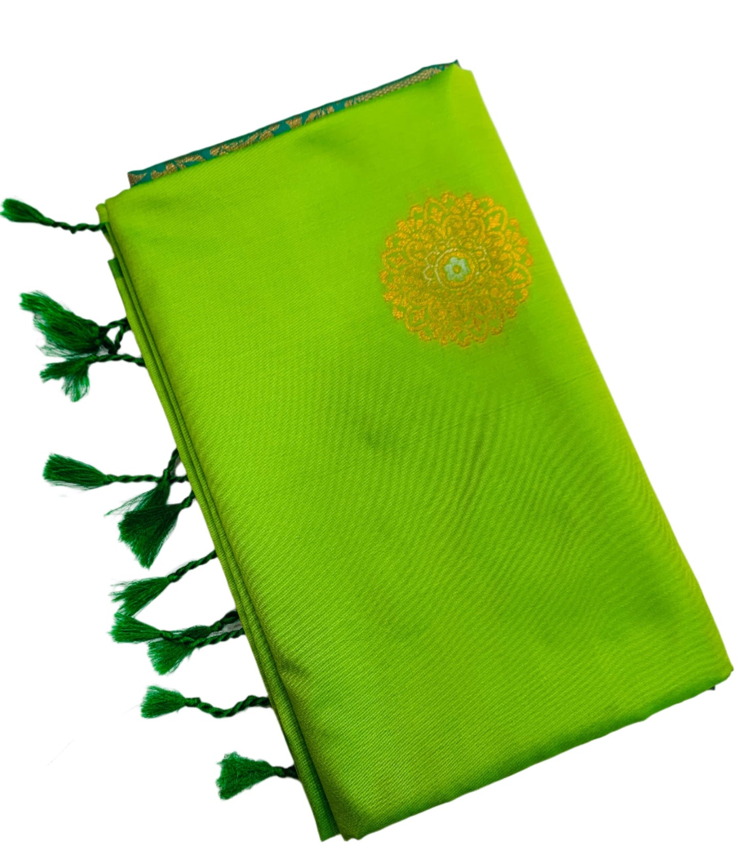 Soft Vegan Silk Saree Light Green Colour with Border Less