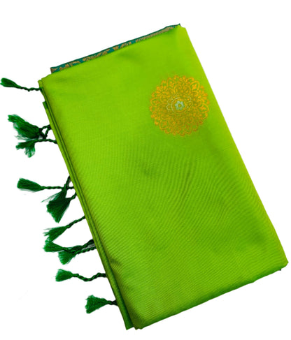 Soft Vegan Silk Saree Light Green Colour with Border Less