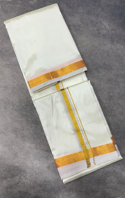 Art Silk Dhoti 8X4 Cream Colour with Small Border