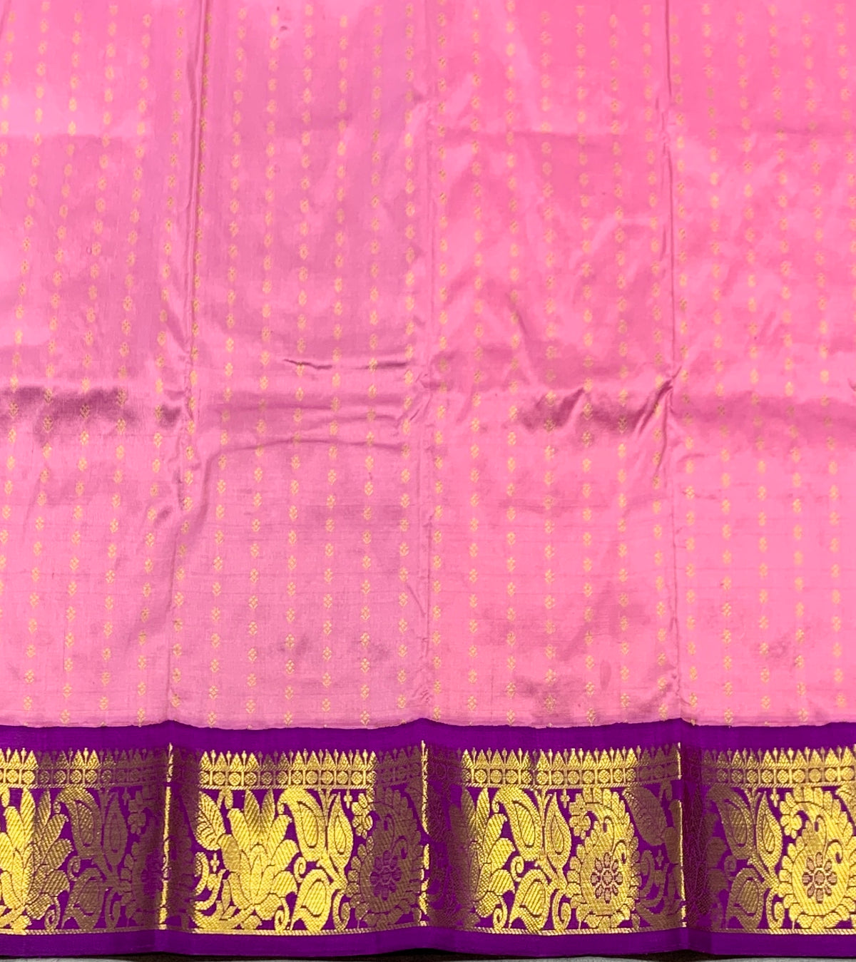 Lotus Pink Shade Pure Kanchipuram Kids Pattu Pavadai with Contrast Border for Newborn to 2 Years