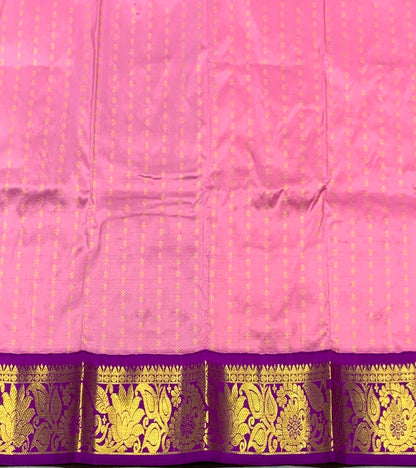 Lotus Pink Shade Pure Kanchipuram Kids Pattu Pavadai with Contrast Border for Newborn to 2 Years