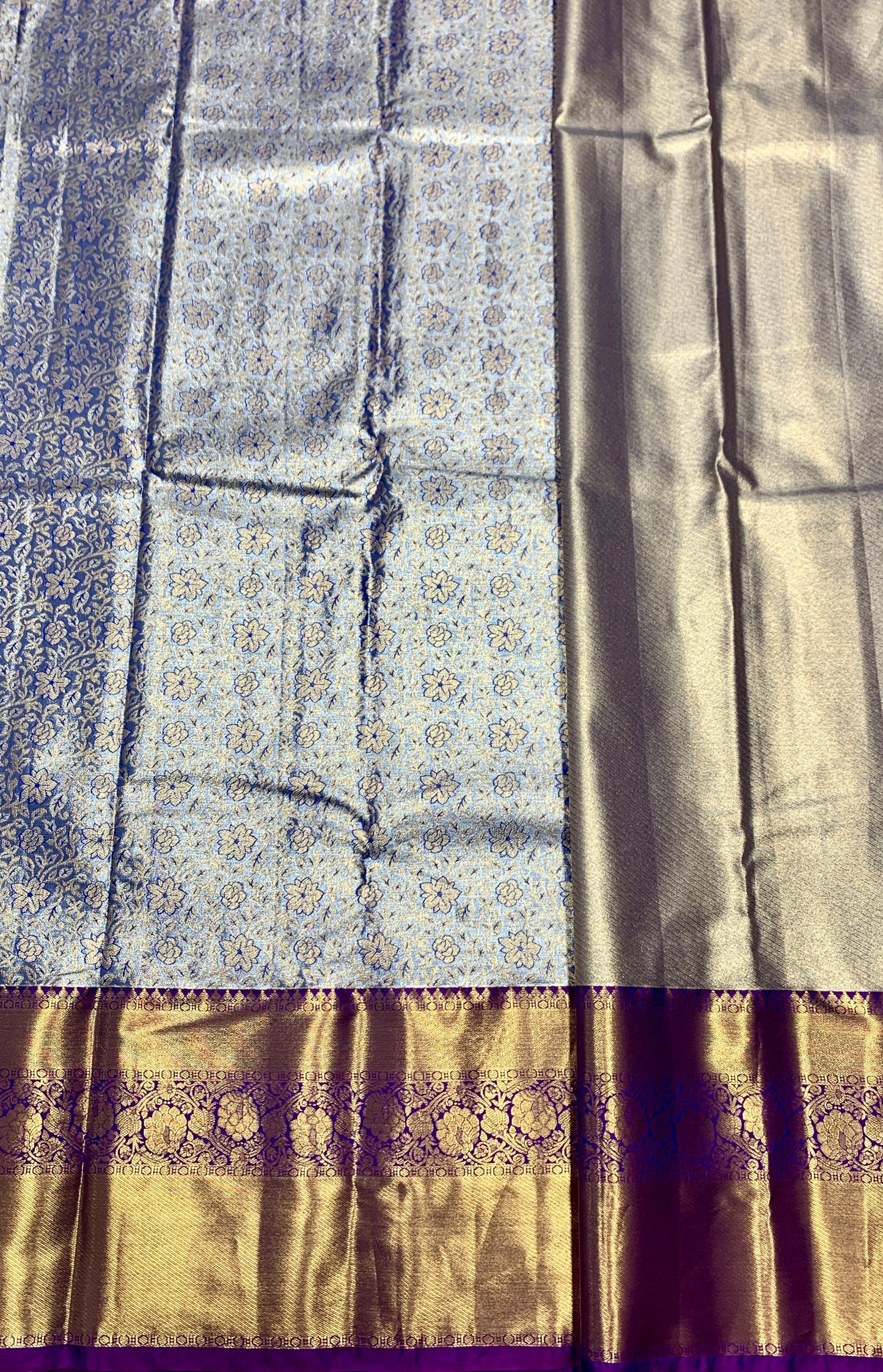 Sky Blue Colour Soft Kanchi Tissue Pattu Saree with Blue Border