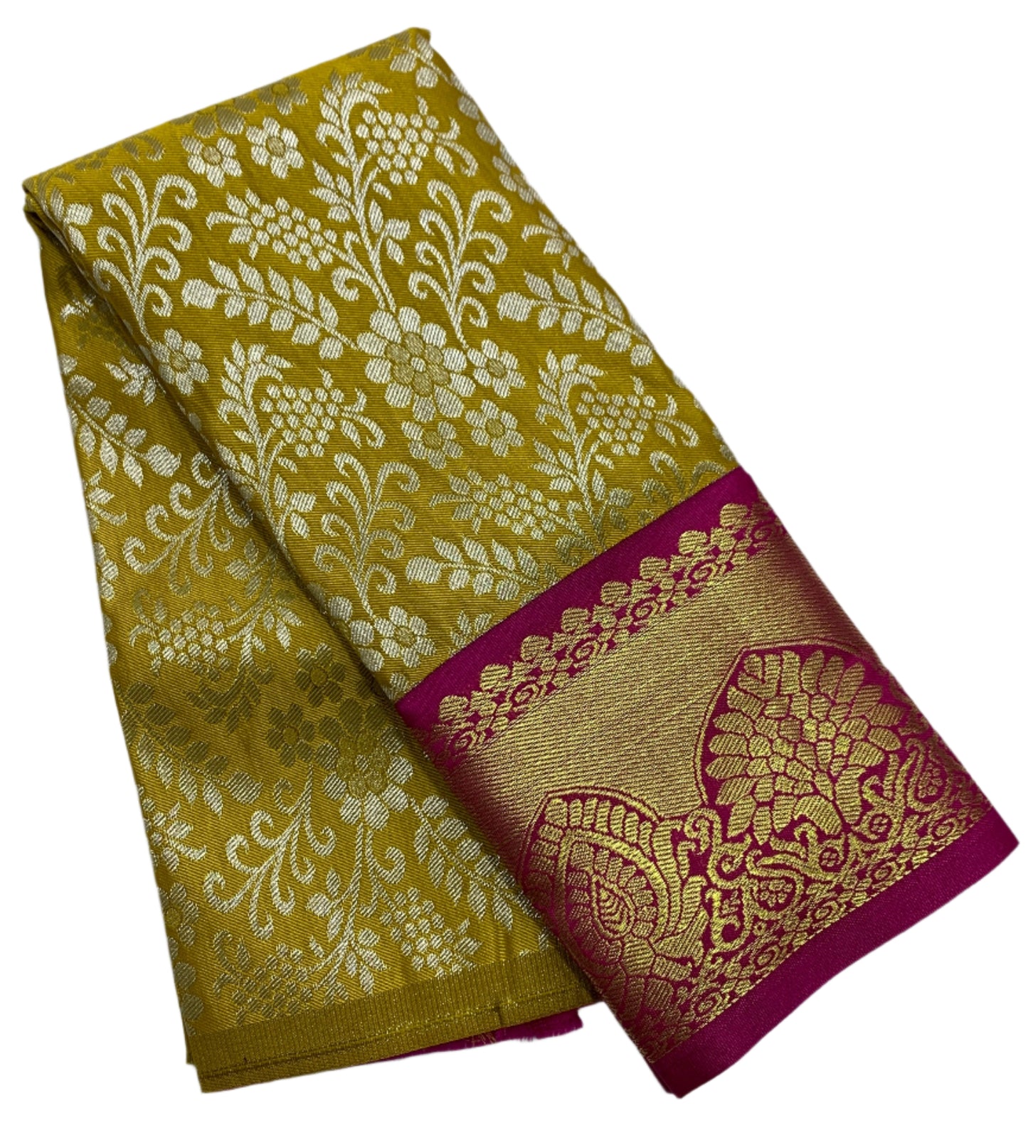 Mustard Shade Vegan Silk Kids Pattu Pavadai with Contrast Border for Newborn to 2 Years