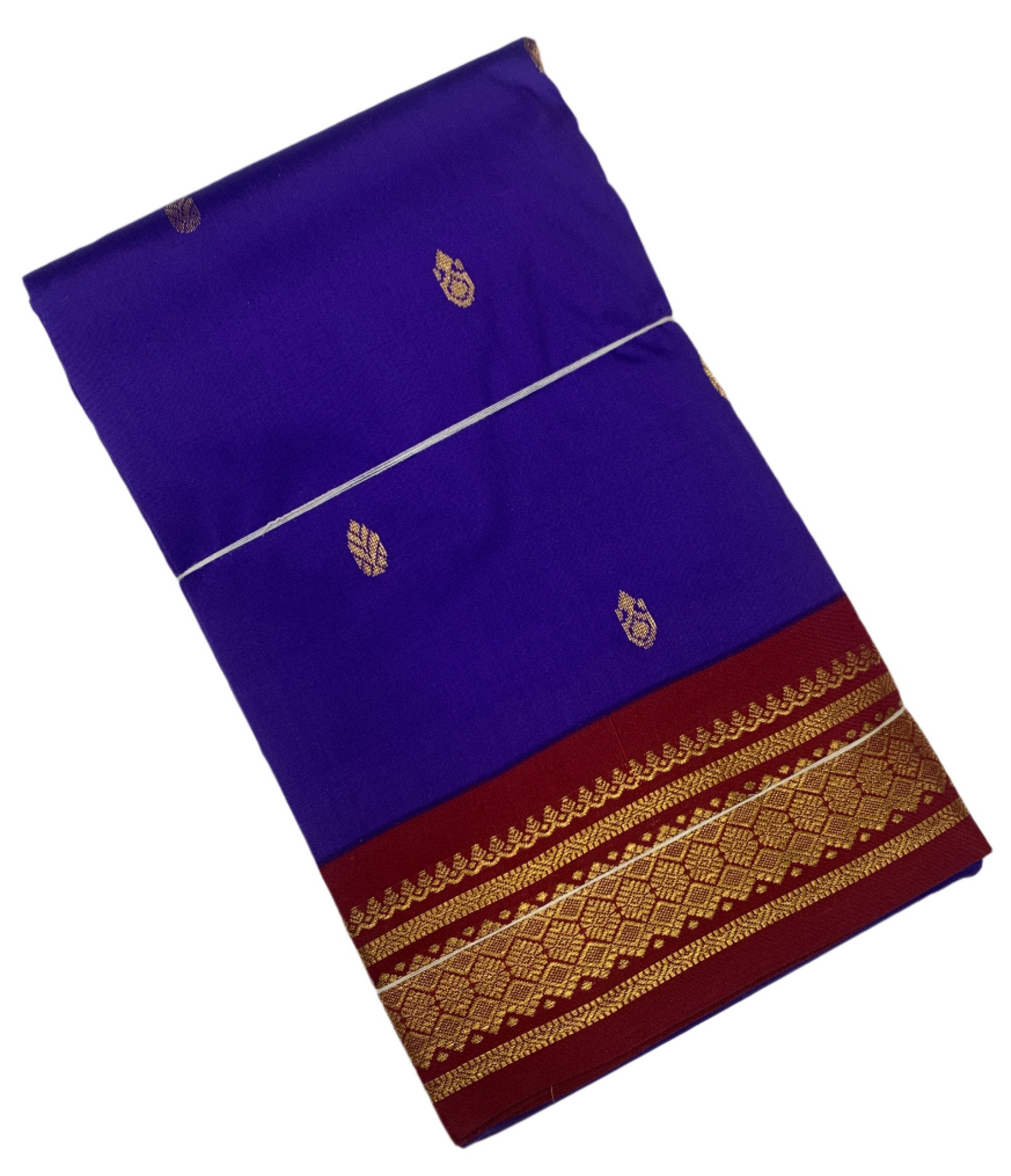 Pure Kanchipuram Silk Blue Colour with Brown Border