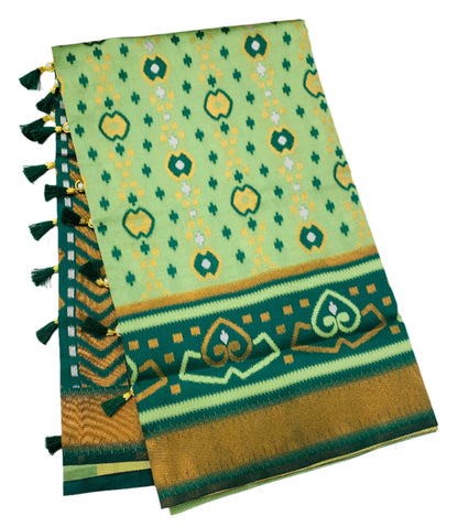 Pochampalli Semi Silk Saree Pista Green Colour with Green Border