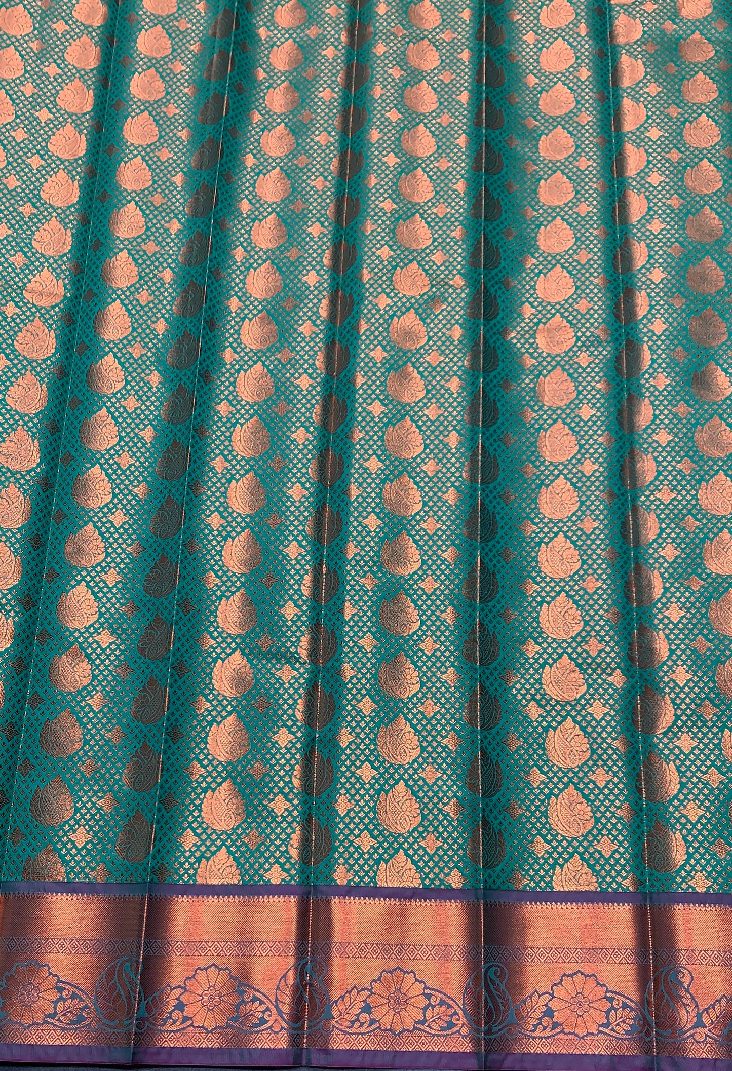 Vegan Silk Saree Light Green Colour with Pink and Copper Border