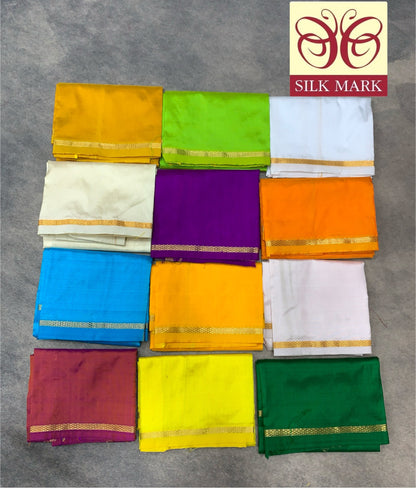 1 Mulam Silk Pooja Towel Colour Pack of 5 -( Random Colour)