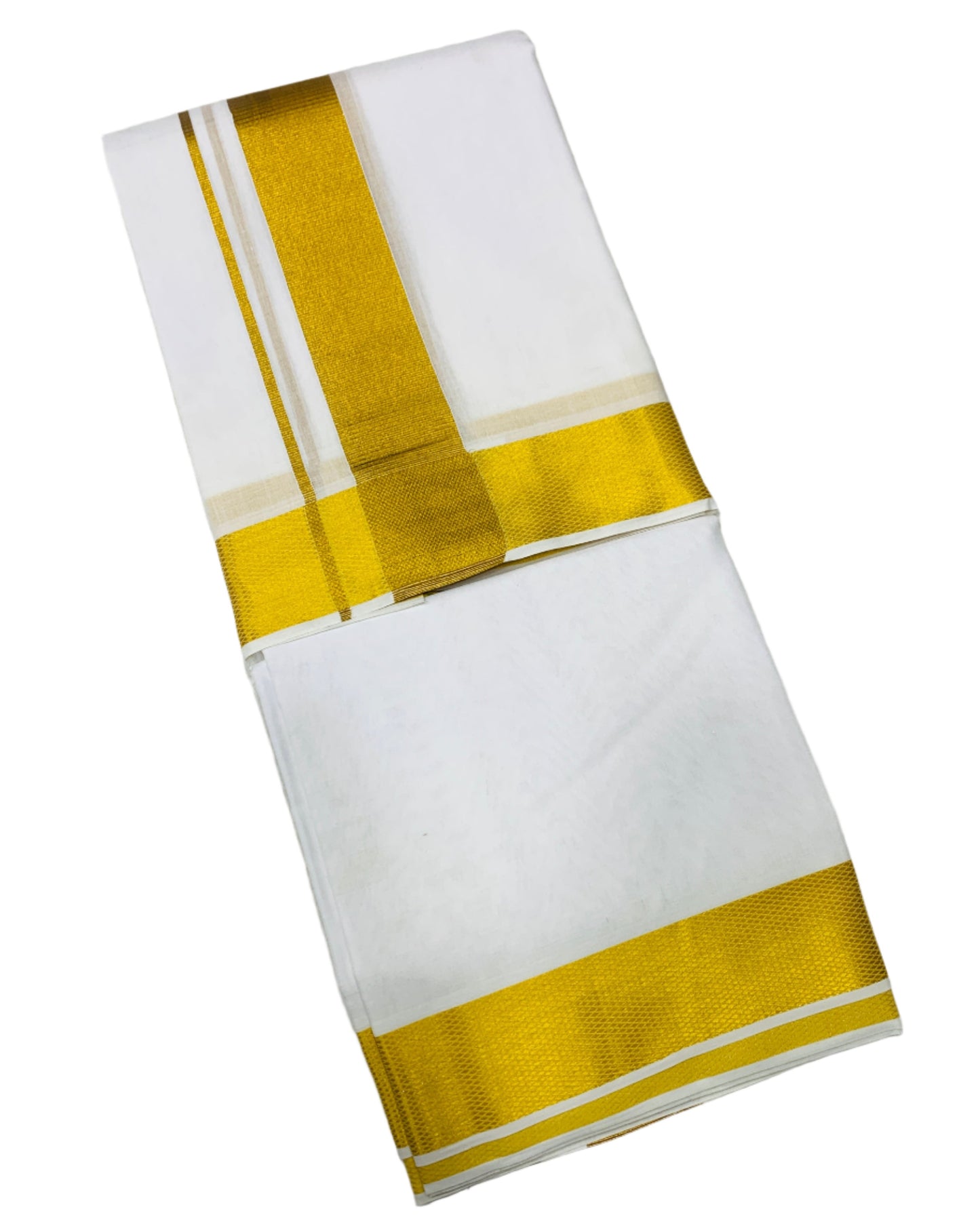 9X5 Cotton Dhoti White Colour with Golden Zari Border