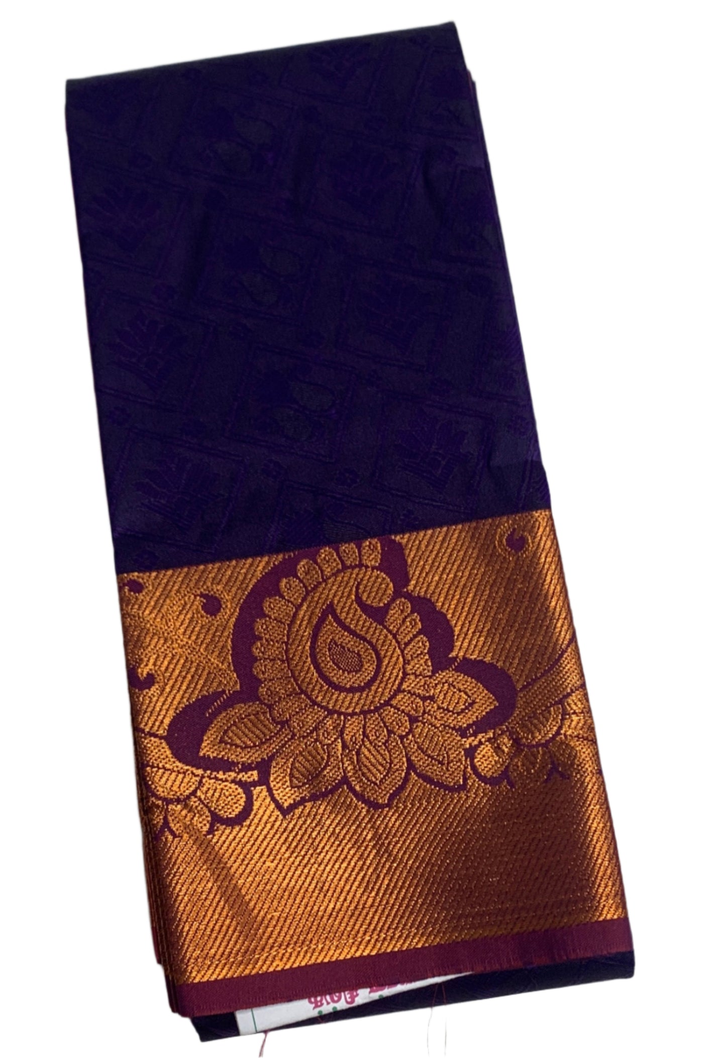 Synthetic Cotton Saree Dark Violet Shade with Copper Zari Border