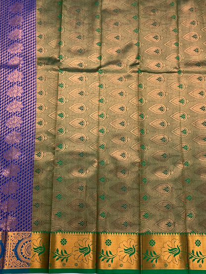 Vegan Silk Saree Violet with Rama Blue and Floran Design