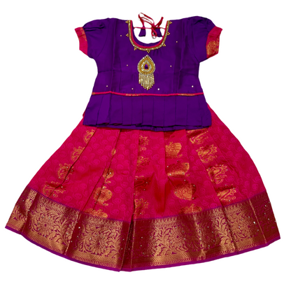 Ready To Wear Pink Pavadai with contrast Violet Blouse