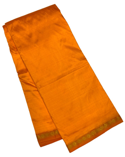 9X5 Pure Silk Dhoti Mango Yellow Small Border