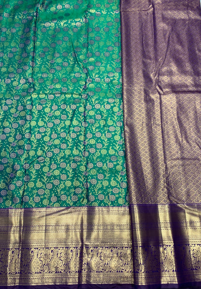 Vegan Silk Saree Green Colour with Violet Border