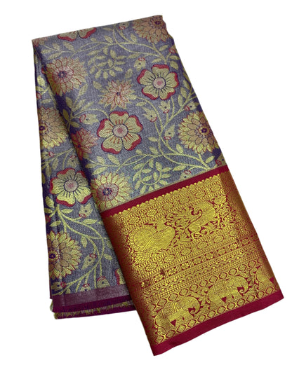 Blue Shade Vegan Silk Kids Pattu Pavadai with Contrast border for age 2 to 5