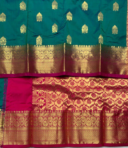 Pure Kanchipuram Silk Saree Green Colour with Pink Border