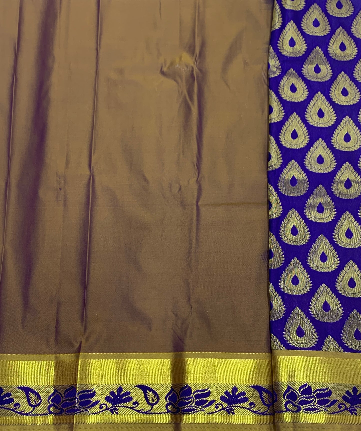 Blue Shade Vegan Silk  Kids Pattu Pavadai with contrast border for newborn to 2 Years