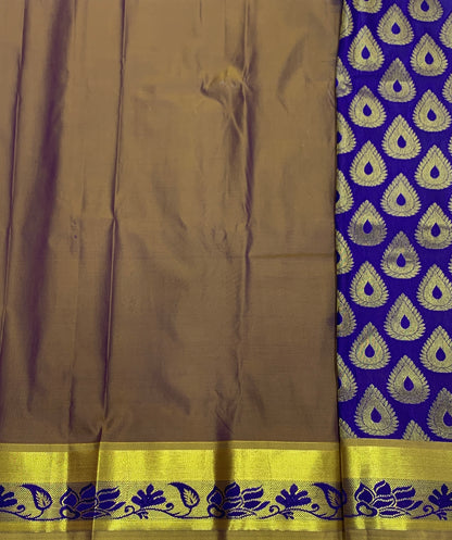 Blue Shade Vegan Silk  Kids Pattu Pavadai with contrast border for newborn to 2 Years