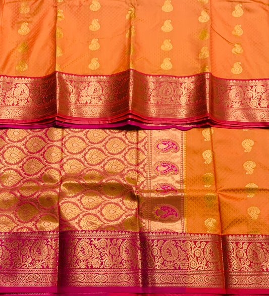 Vegan Silk Saree Light Orange shade with Pink Border