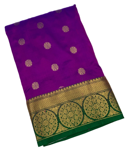 Pure Kanchipuram Silk Saree Mangenta shade with Green Border