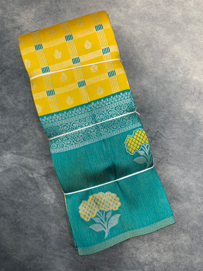 Art Silk Saree Mustard Colour with Rama Blue Border
