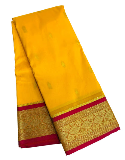 Yellow Shade Saree with Golden and Pink Border