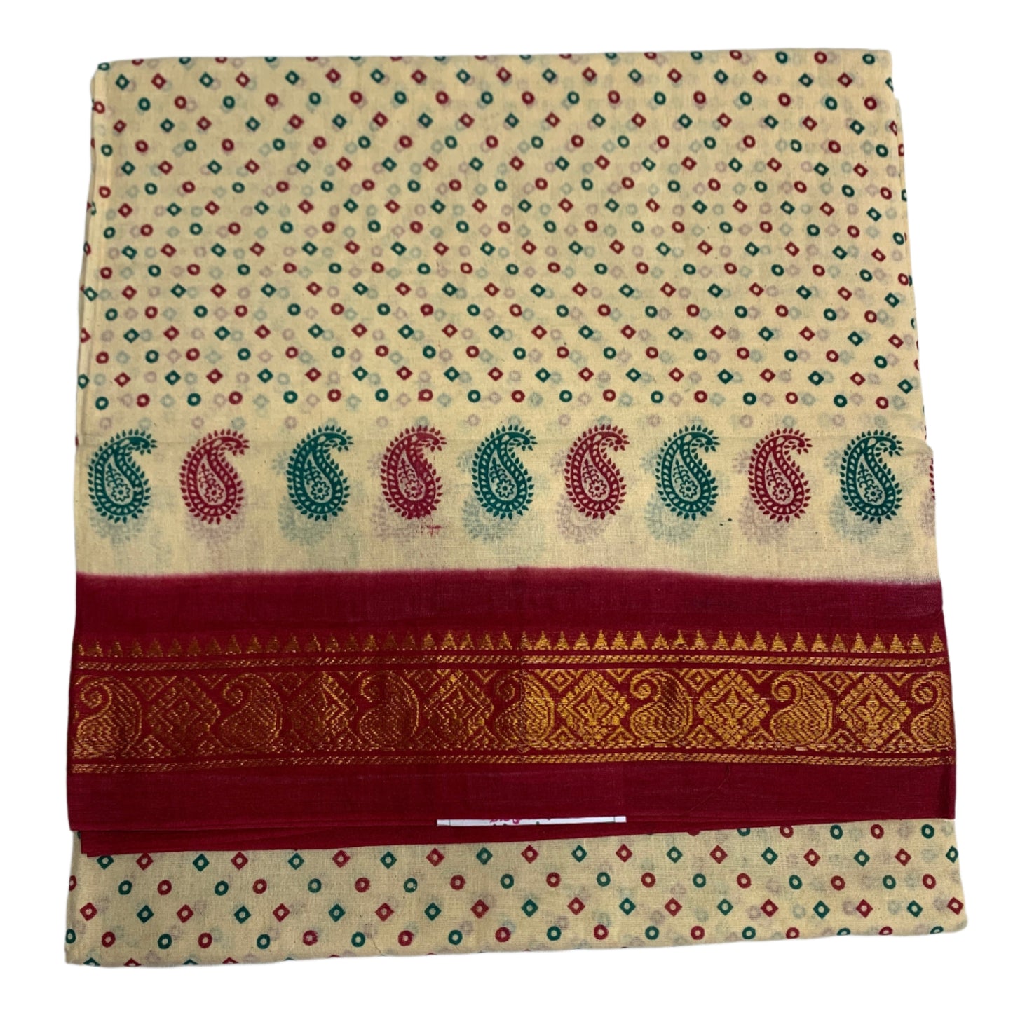 Chettinad Sungudi Cotton Cream Colour with Maroon Border