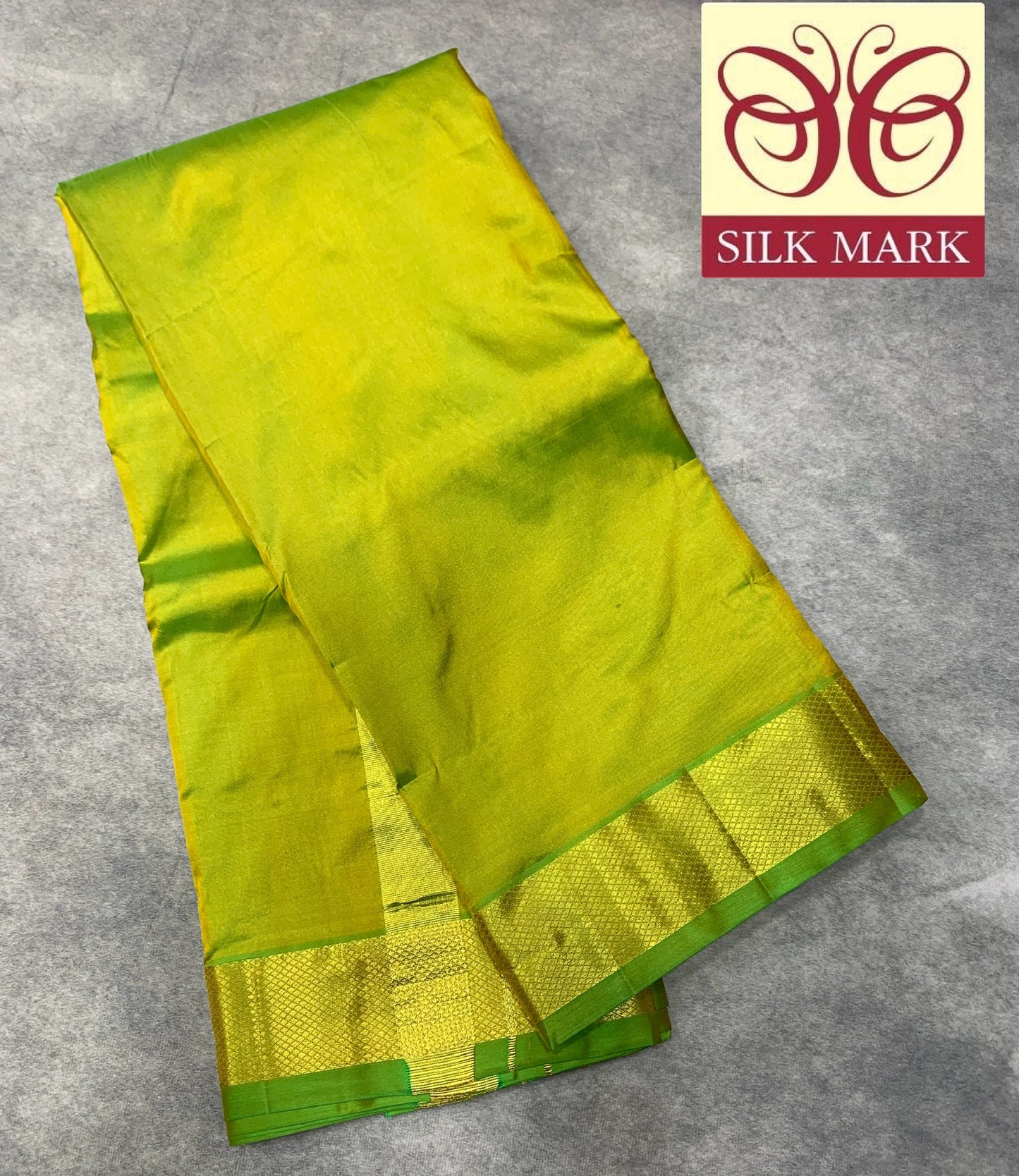9X5 Pure Silk Dhoti Parrot green with Large Golden Zari Border