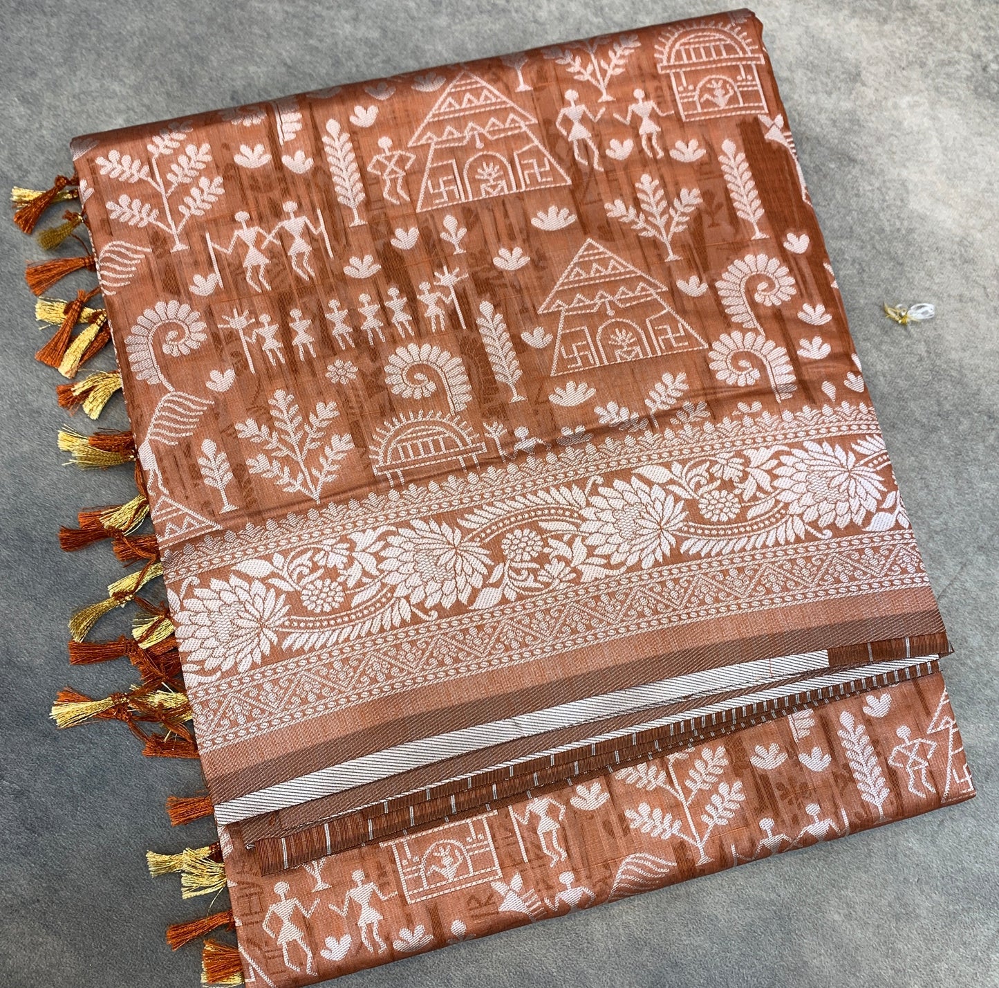 Banaras Katan Saree Brown Colour with Katan Work Border