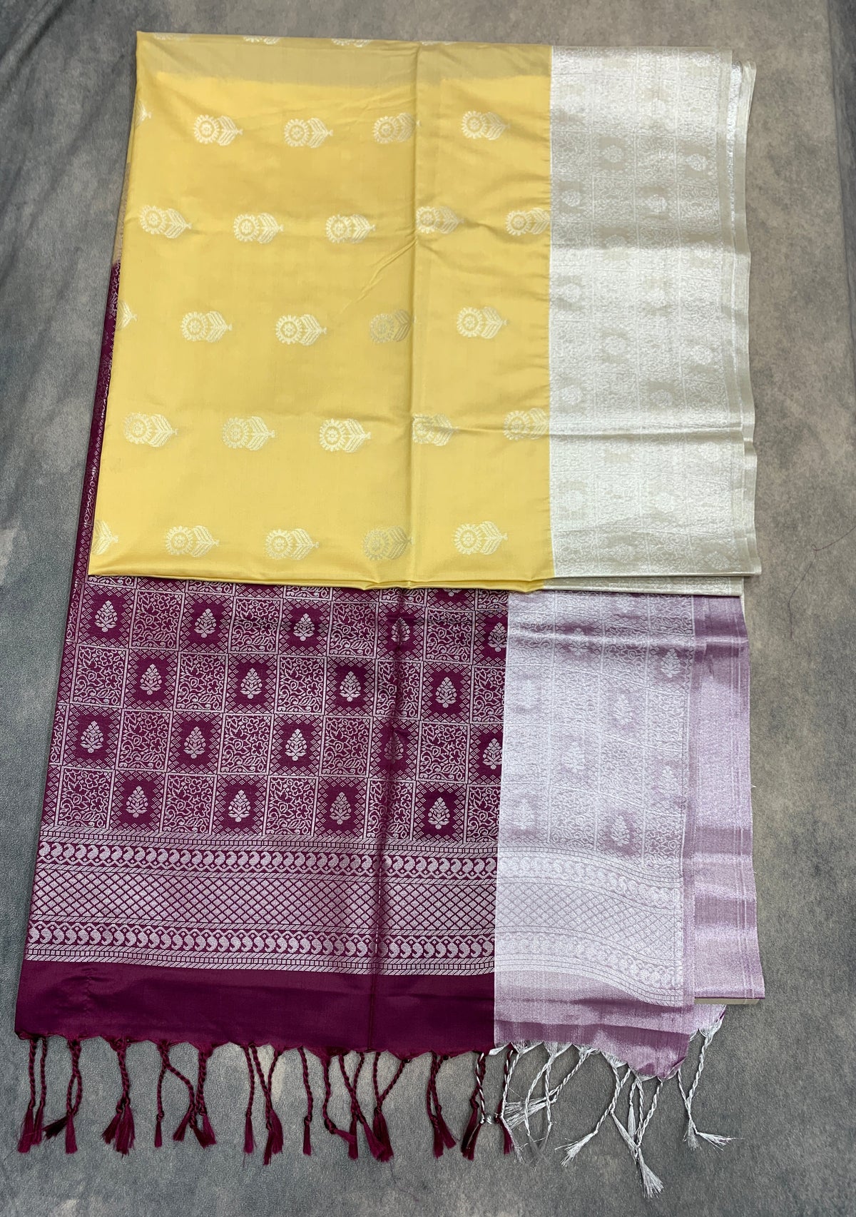 Art Silk Saree Lemon Yellow Colour with Sliver Zari Border