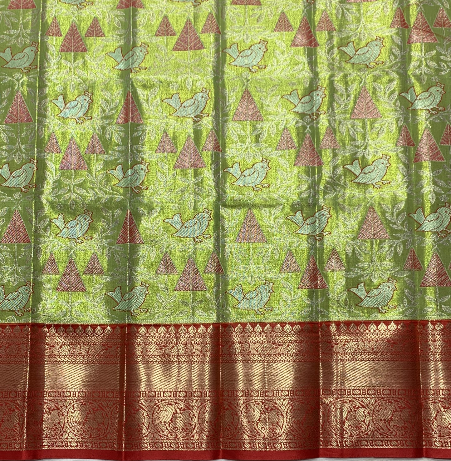 Apple Green Shade Vegan Silk Kids Pattu Pavadai with Contrast Border for Newborn to 2 Years
