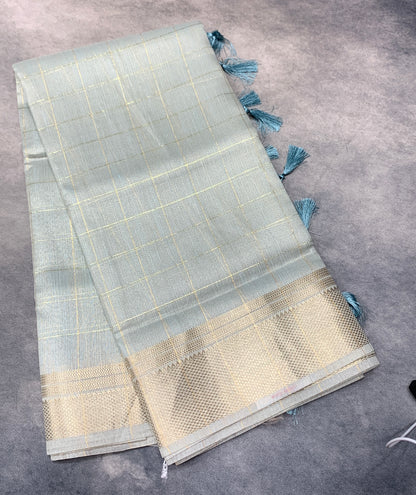 Banaras Katan Saree Light Sky Blue Colour with Katan Work Border