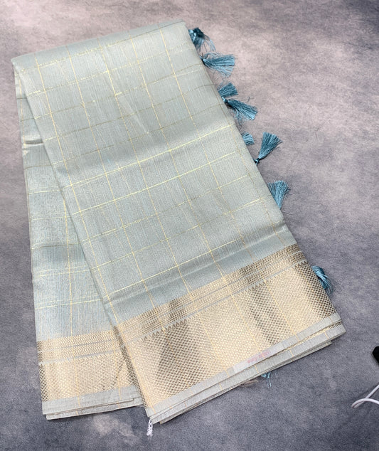 Banaras Katan Saree Light Sky Blue Colour with Katan Work Border