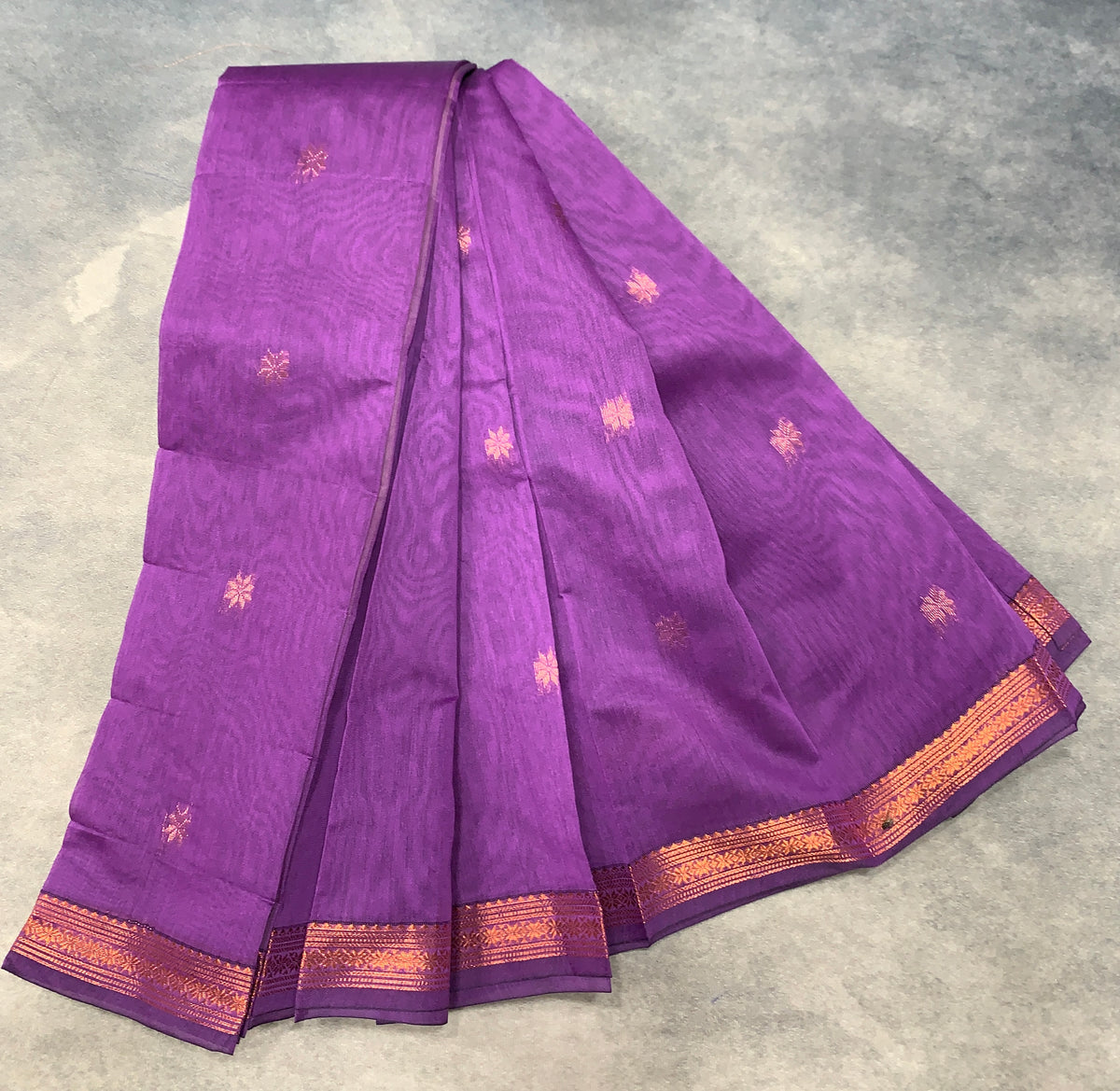 Lavender Colour Silk Cotton Saree with Copper Zari Border