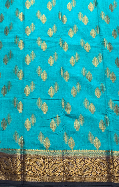 Crepe Saree Sky Blue Colour with Navy Blue Border